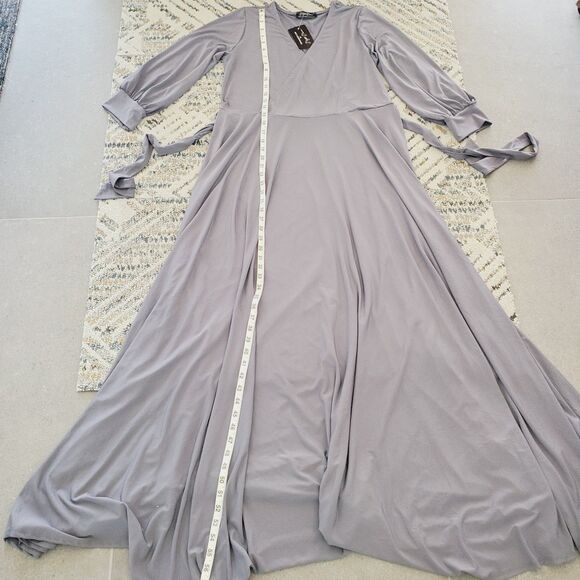 Brigitte Brianna Grey Wrap Maxi Dress Modest Spandex Comfy Long Boho Dress SZ L - Picture 9 of 12